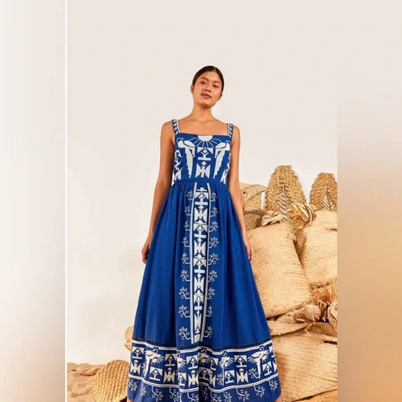 Farm Rio square neck Embroidered midi dress - Picture 7 of 16